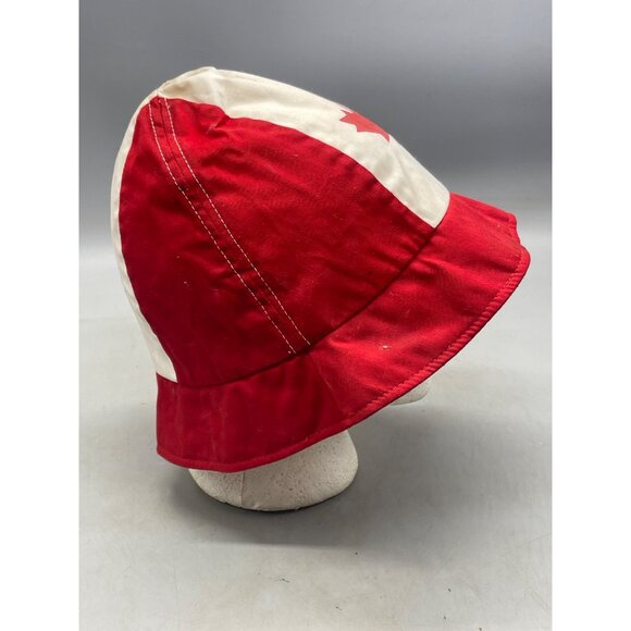 vtg Canada Bucket Hat Maple Leaf Logo sun red white cotton large READ - Picture 2 of 8